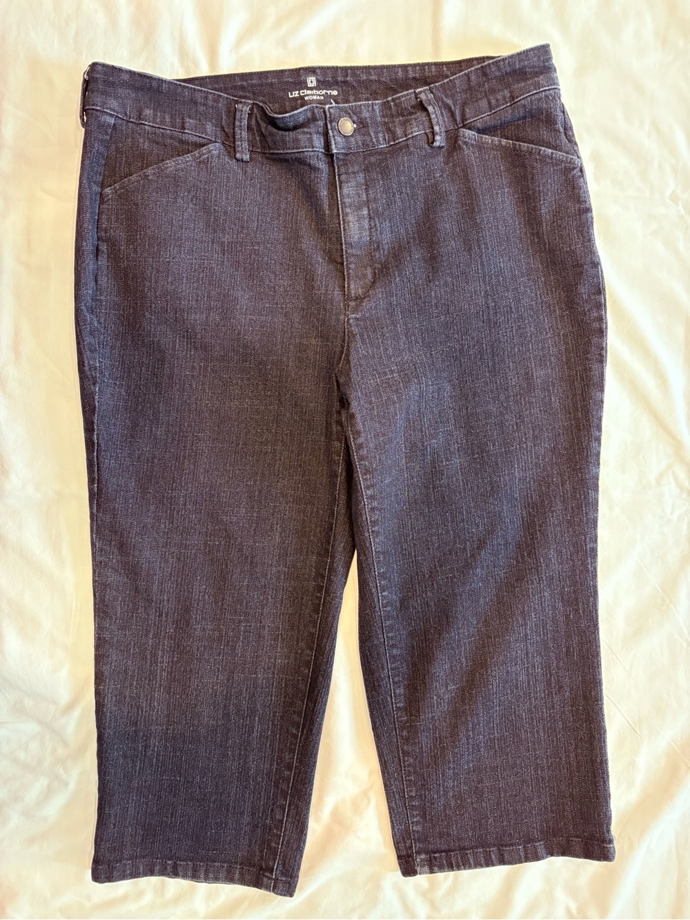 Liz Claiborne Classic Fit Crop Denim Capri Jeans Plus 16W Blue Dark Wash EUC